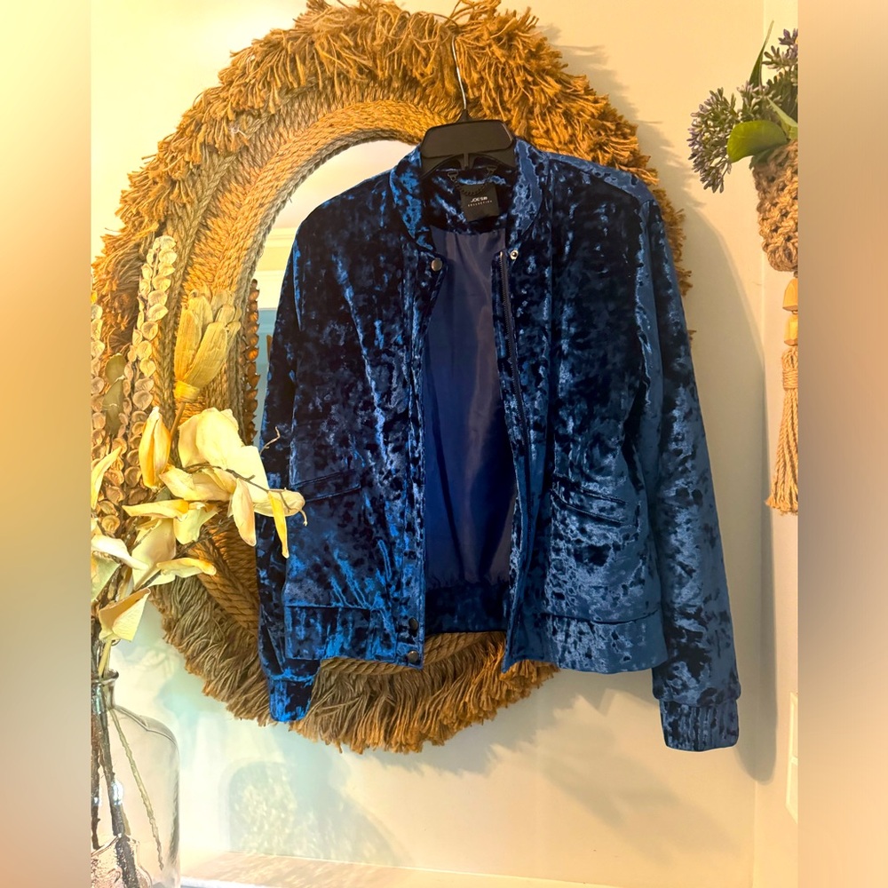 Joe's Jeans Blue Crushed Velvet Bomber Jacket